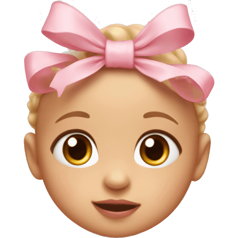 baby leaped with light pink bow on head by the ear and cute big eyes emoji