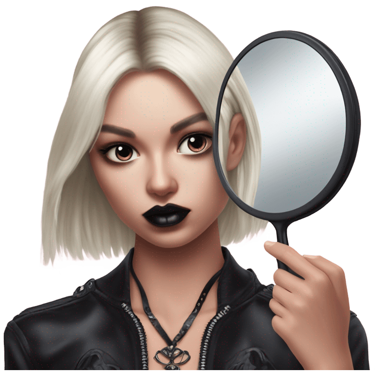 Hyper Realistic Goth victoria secret model looking into a handheld mirror  emoji