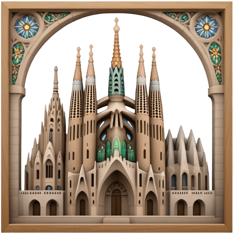 Cinematic Realistic Sagrada Fam√≠lia Landmark Emoji, depicted with the intricate, soaring architecture of the basilica rendered with detailed textures and dramatic, ethereal lighting. emoji