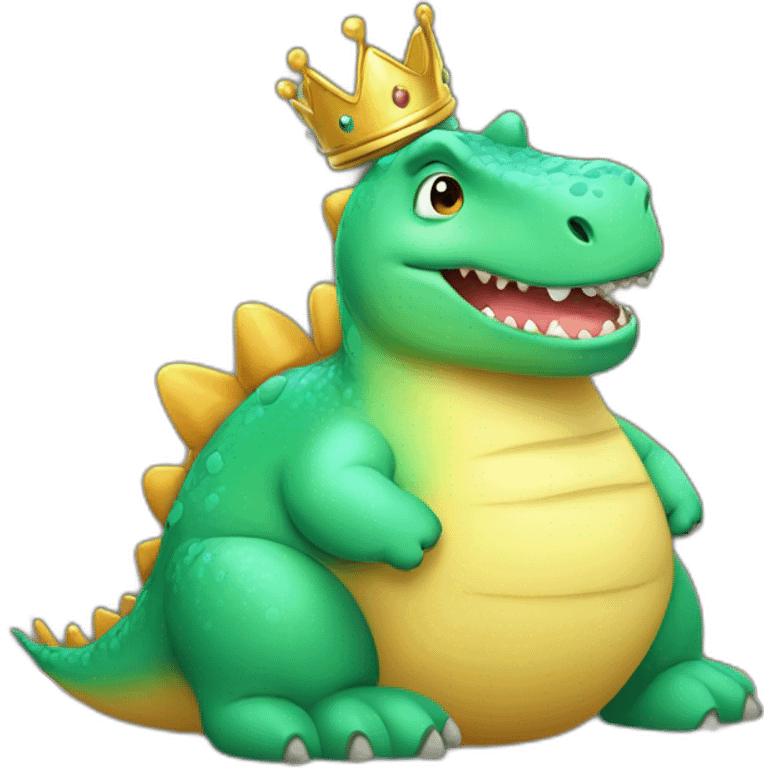 A sitting Chubby dinosaure with a crown on his head emoji