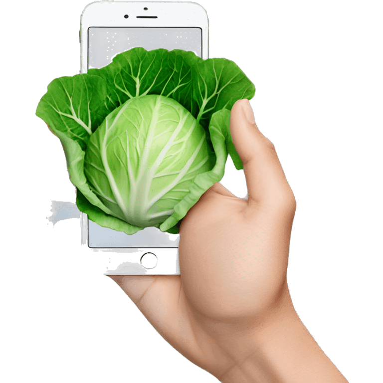 cabbage with phone and instargram logo on the phone i the hand emoji