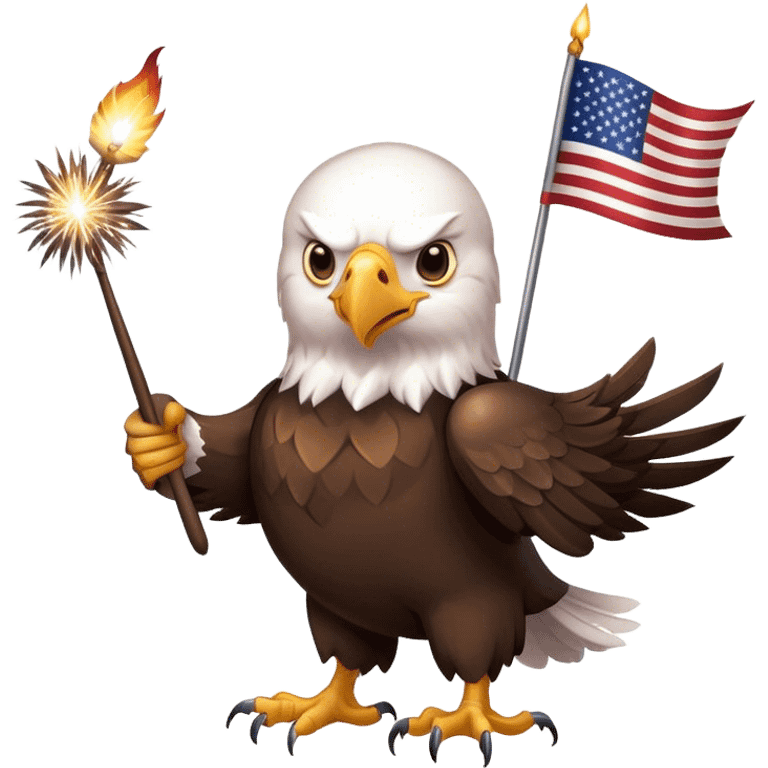 Bald eagle with flag and sparklers emoji