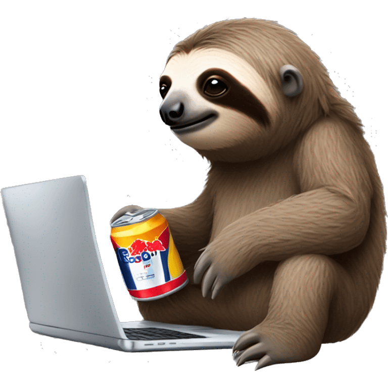 sloth with RedBull can and laptop emoji