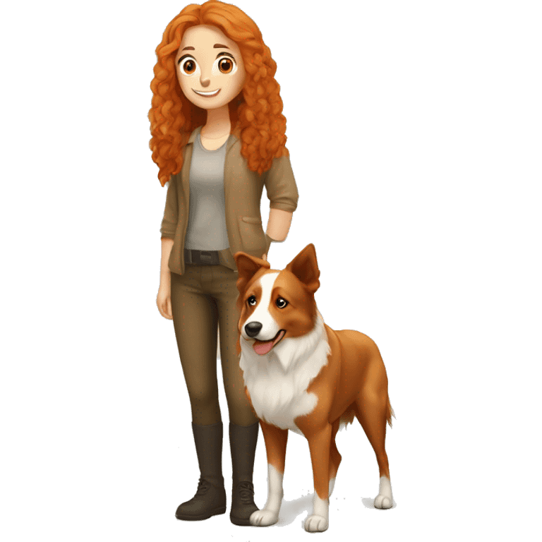 Ginger girl with a Australien Shepherd  emoji