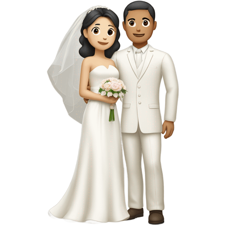 Tan skin Asian man with brown eye black hair light fair skin woman in love in wedding  emoji