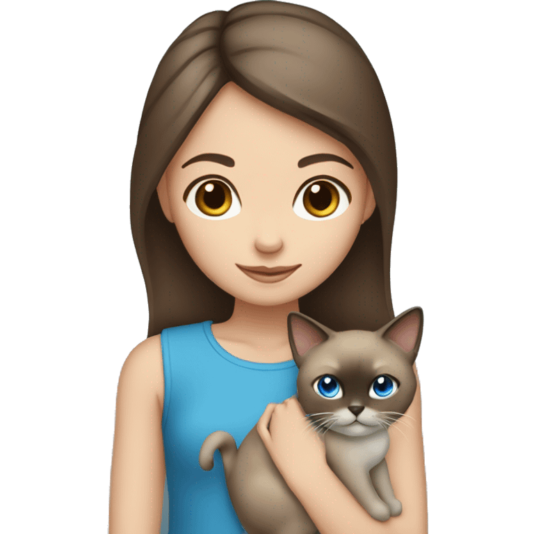 brown hair and eyes girl holding blue eyed siamese cat emoji