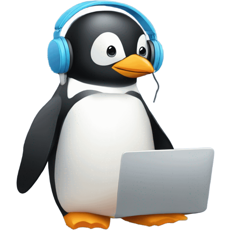 penguin with laptop & headphone emoji