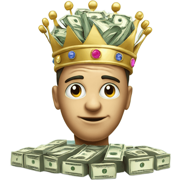 Big Brain wearing a crown on top of stack of cash emoji