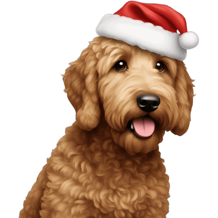 Brown goldendoodle with Santa hat  emoji