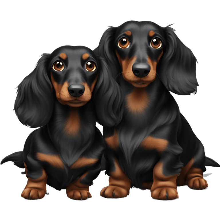 Two black long haired dachshunds together  emoji