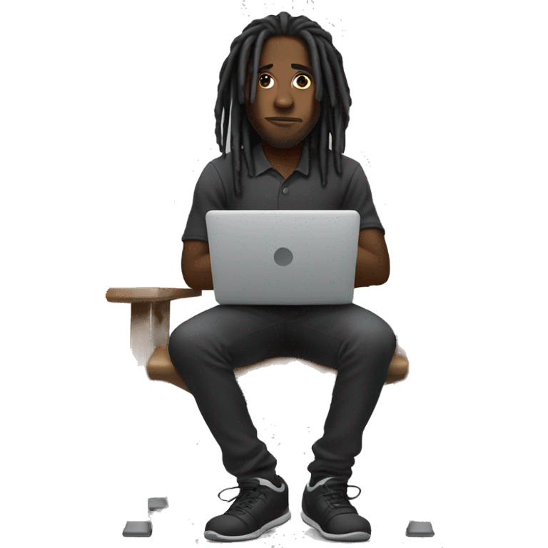 Black-guy-with-dreads-wearing-black-trackstuit-sitting-down-on-chair facing-foward-focused-on-laptop-computer- emoji