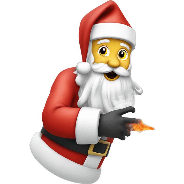 Santa Claus grabbing a tube with smoke coming out of it￼￼ emoji