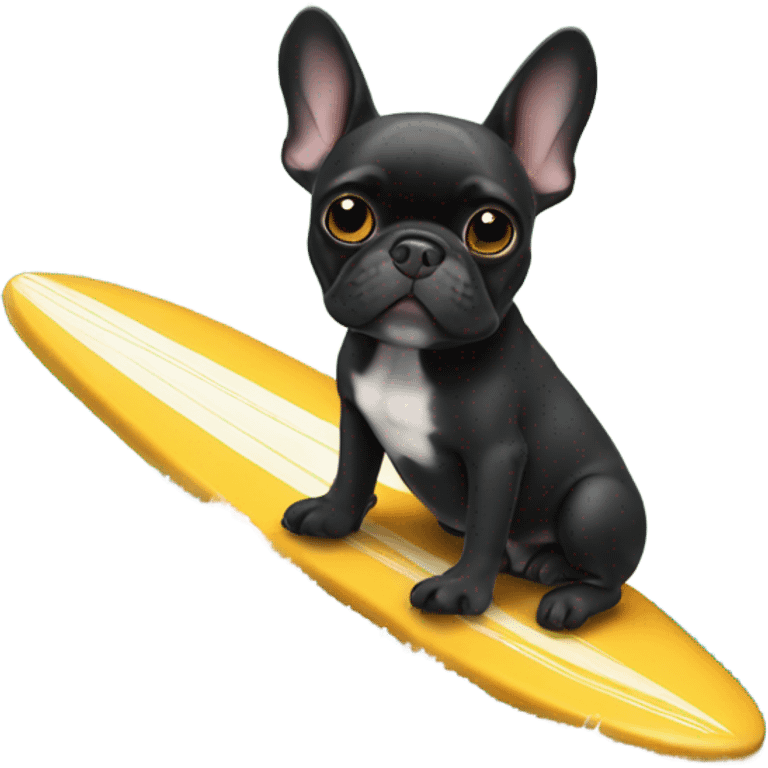 Black French bulldog on surfboard emoji