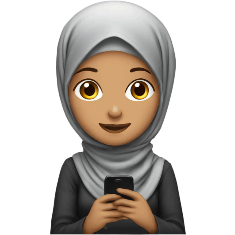 Hijabi girl sitting playing phone emoji