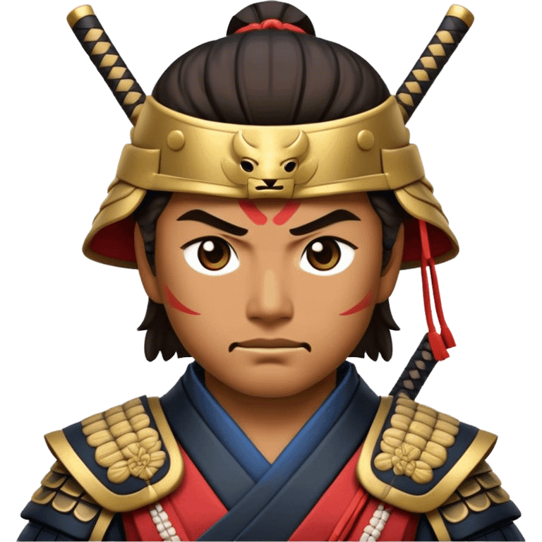 Cinematic Realistic Samurai Pop Culture Emoji, depicted with a noble, stoic portrayal of a samurai warrior rendered with crisp detail and dramatic, traditional lighting. emoji