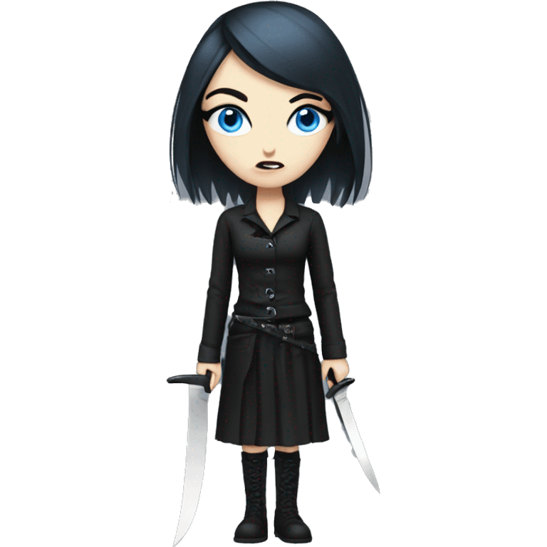 goth girl with blue eyes with knife emoji