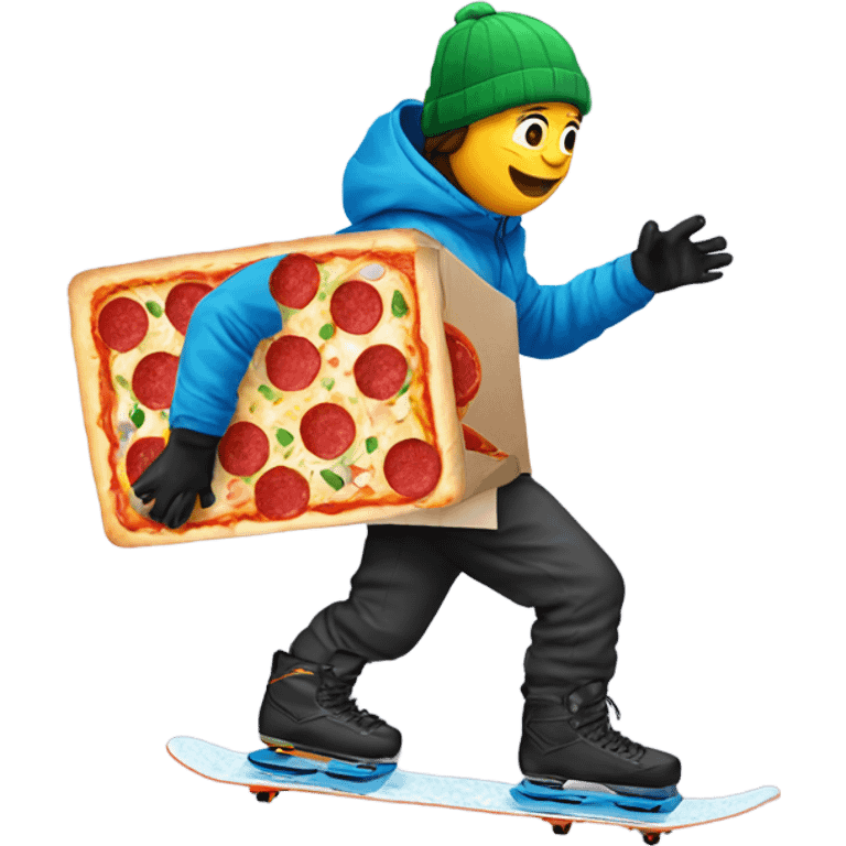 snowboarder carrying a pizza box emoji