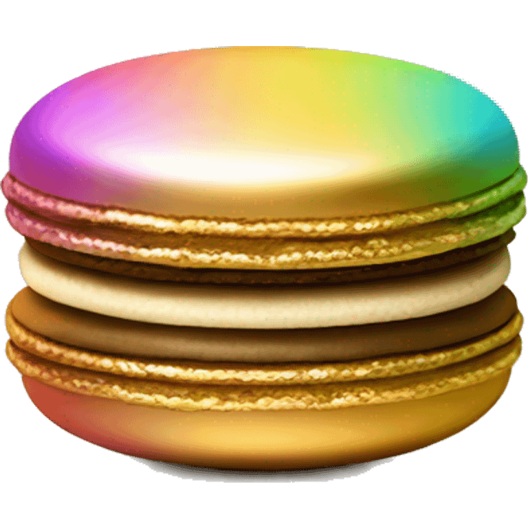 Realistic metallic gold macaroon with gradient colorful filling  emoji