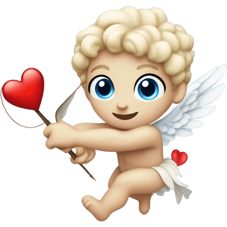 Photo of flying pale cupid with blue eyes and red heart arrow  emoji