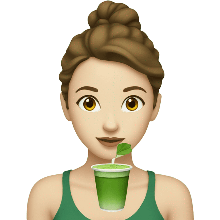 White girl with brown hair trinking matcha  emoji