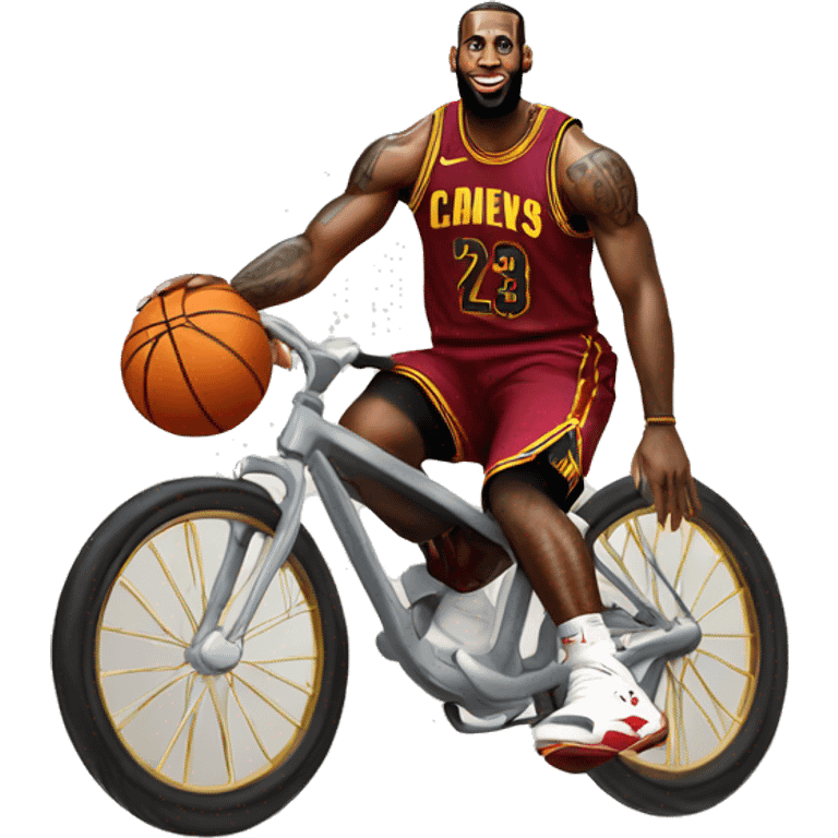 Lebron James with basketball riding a rockey emoji