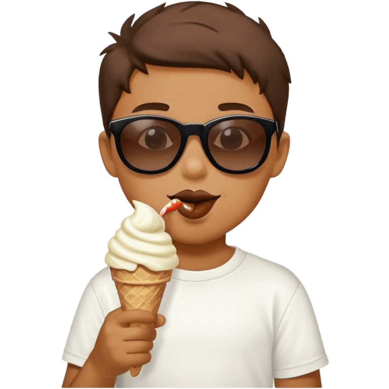 A boy with sunglasses eating ice cream  emoji