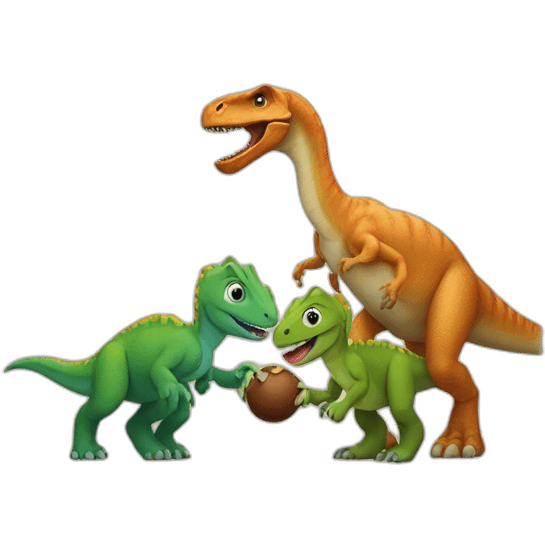 Two dinosaurs holding a monkey in the middle emoji