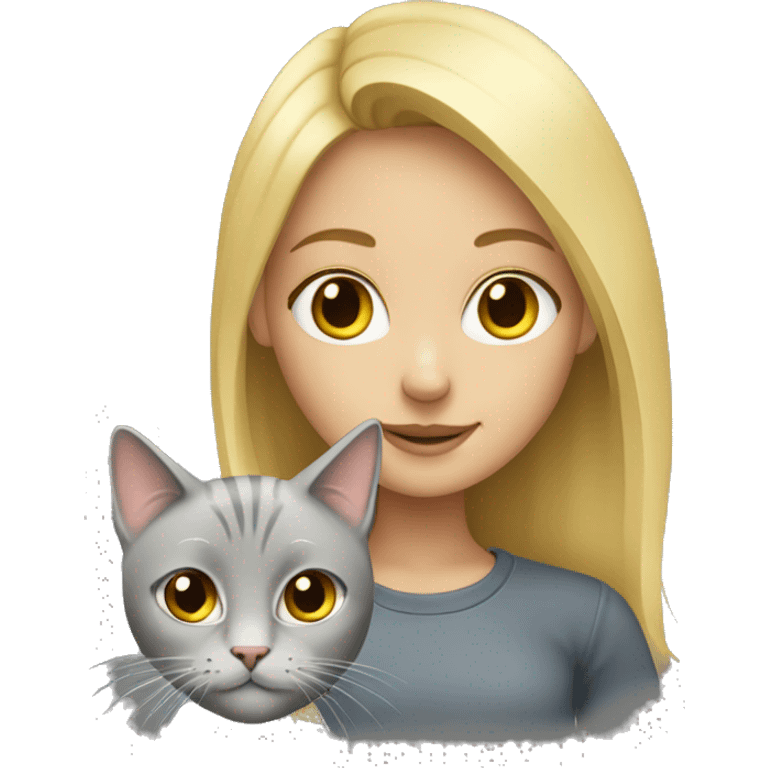 Blond girl with grey cat emoji