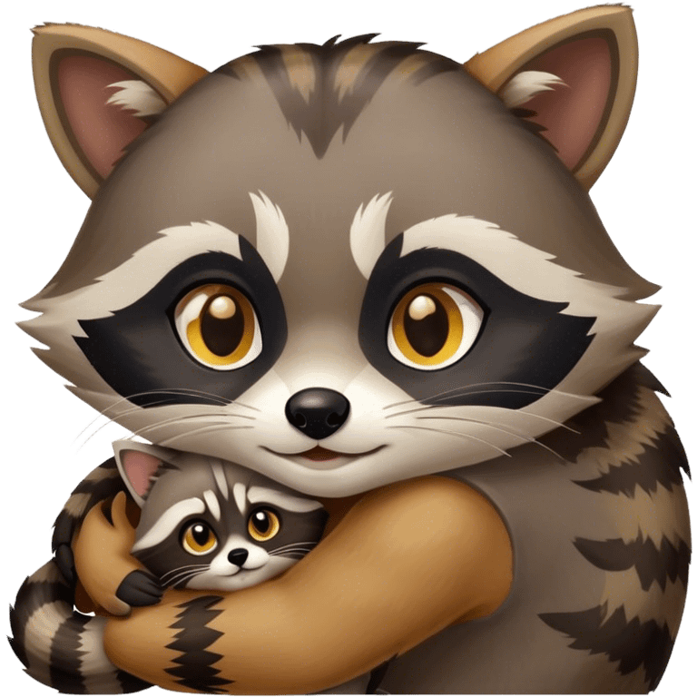 Raccoons and cats hugging each other  emoji