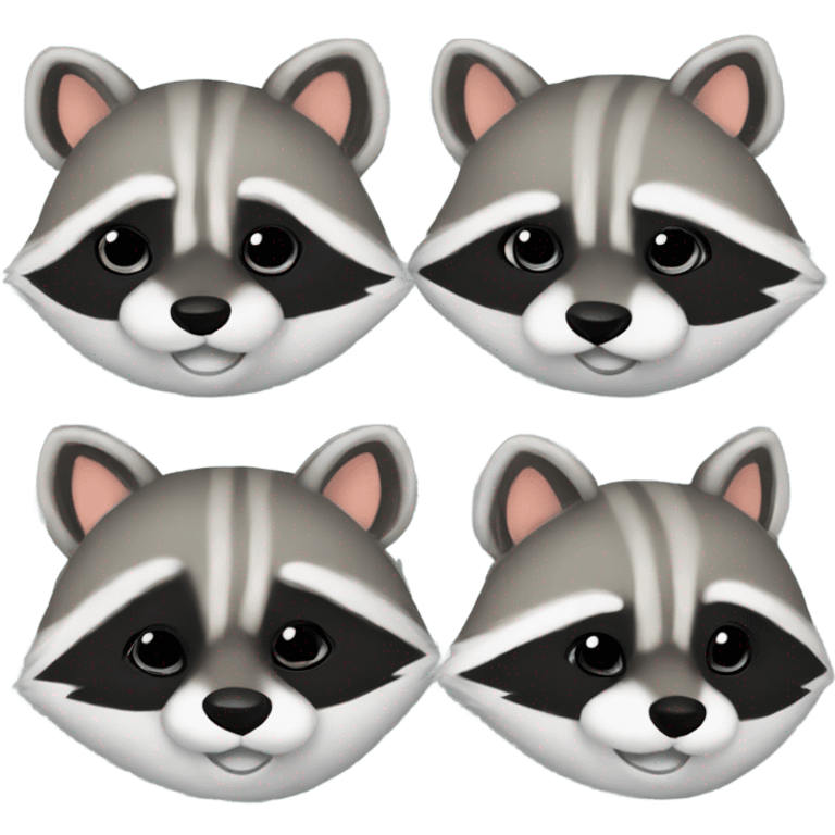 3 sleeping cute raccoons with bows emoji