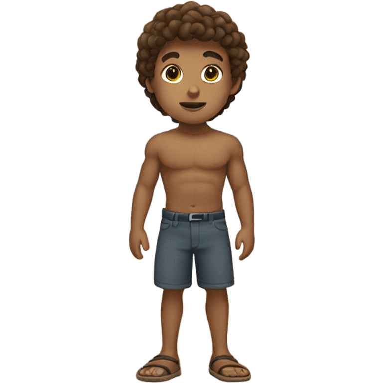 A strong boy with brown hair on the beach emoji