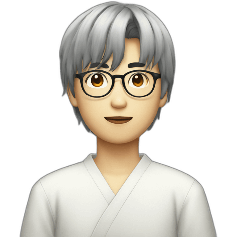 volumy bowlcut hair japaneseboy with glasses emoji