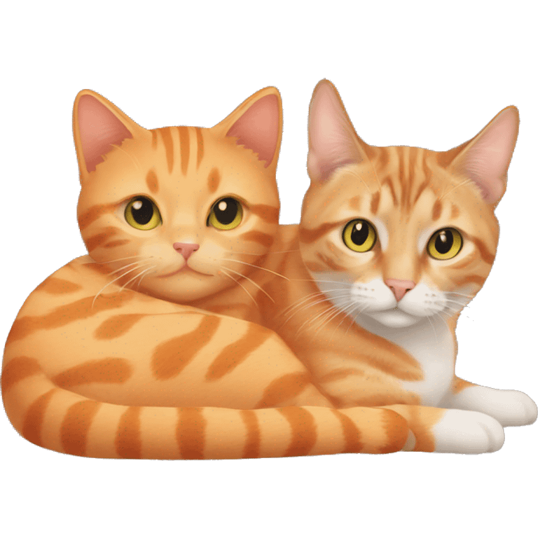 An orange cat and a tabby cat cuddling emoji