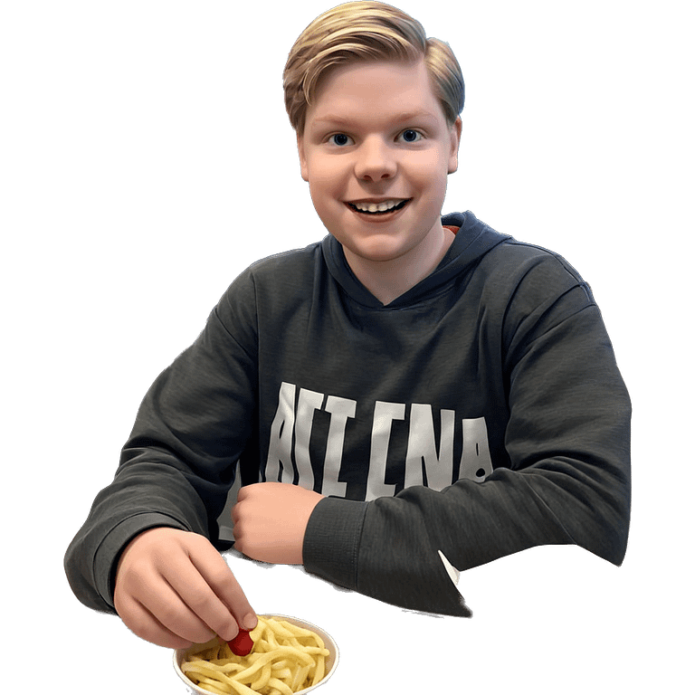 smiling boy enjoying food indoors emoji