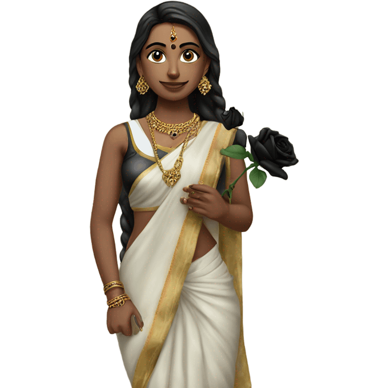 a beauitful hindu Desi woman holding a black rose emoji