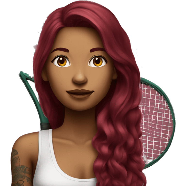 Beautiful tattooed  burgundy long haired woman playing tennis emoji