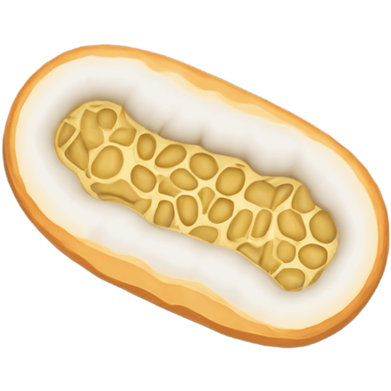 a mitochondrion shown as a cross-section: an oval shape with a smooth outer membrane and a visible inner membrane folded into wavy cristae. emoji