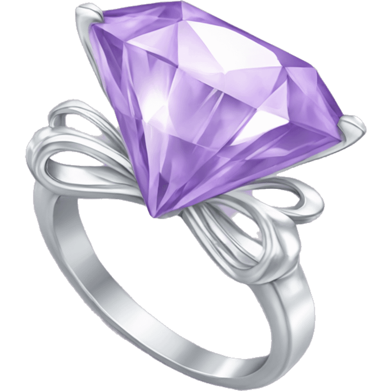 Silver diamond ring with a bow in light purple emoji