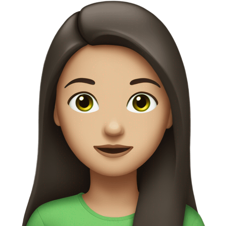 girl with dark brown, long and straight hair and green eyes emoji