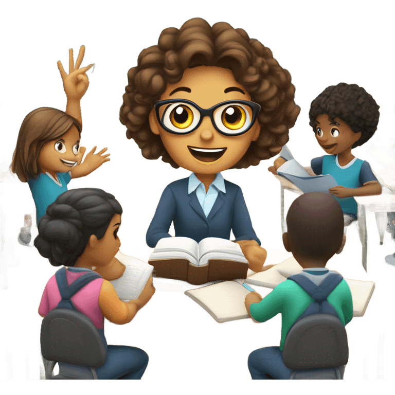 teacher and childrends in the class of language  emoji