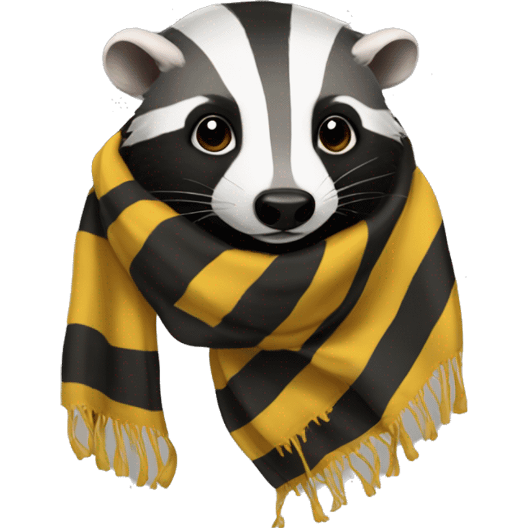 badger head with a striped hufflepuff hogwarts winter scarf emoji