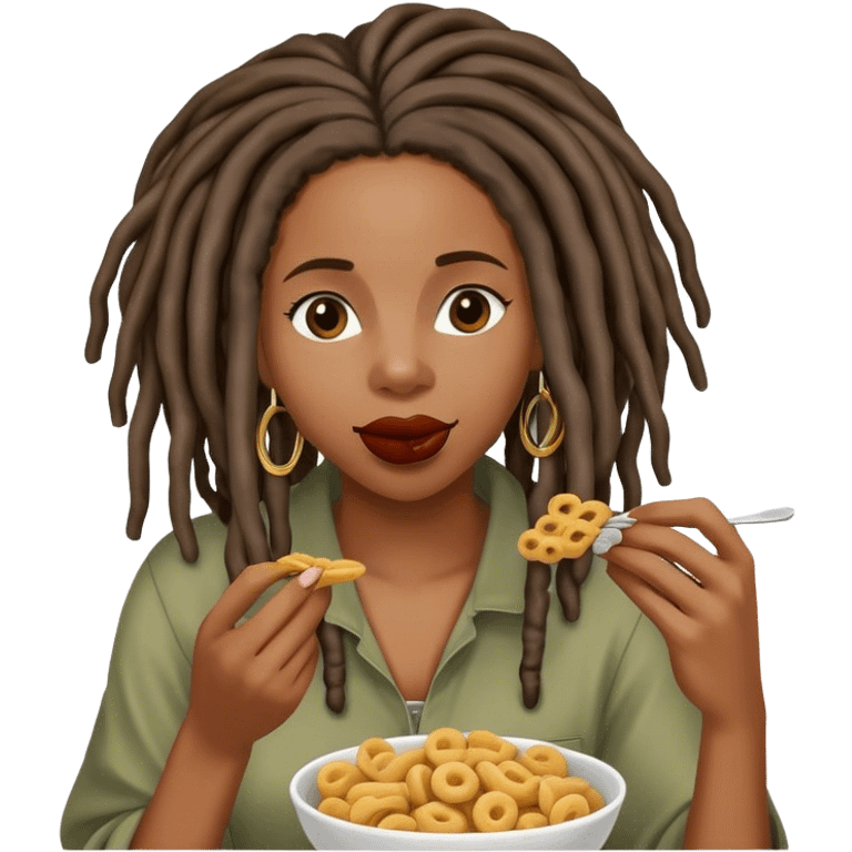 Black woman with locs eating emoji