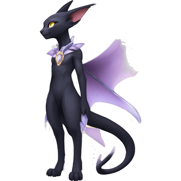 cool kawaii anime edgy distinguished ethereal elegant beautiful fantasy black ethereal fantasy nargacuga-Noivern-sphynx-Quiana-Fakemon collar harness moon gem jewels full body emoji