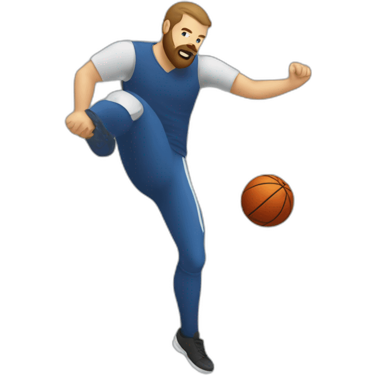 man with beard kicking viruss as ball emoji