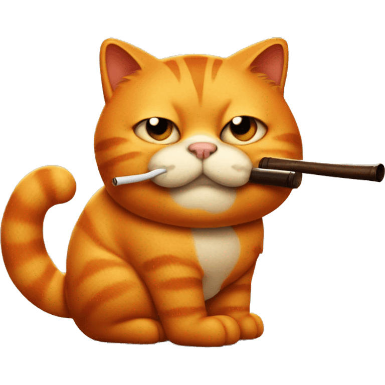 an orange fat Garfield cat smoking a wooden pipe emoji