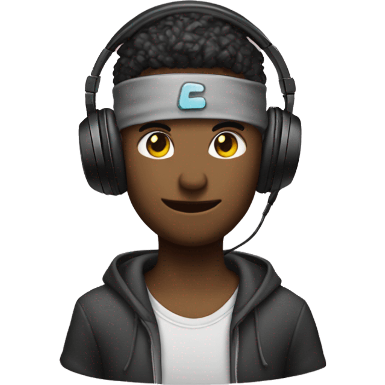 Gamer emoji with headphones on and a keyboard and mouse pad emoji