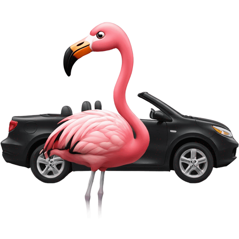 Flamingo in a convertible emoji