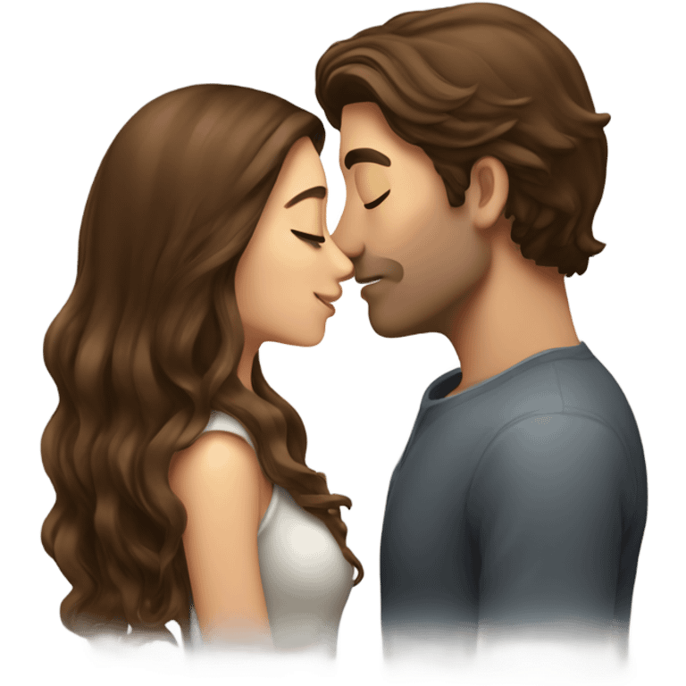 beautiful girl with long brown hair kissing a man with brown hair emoji