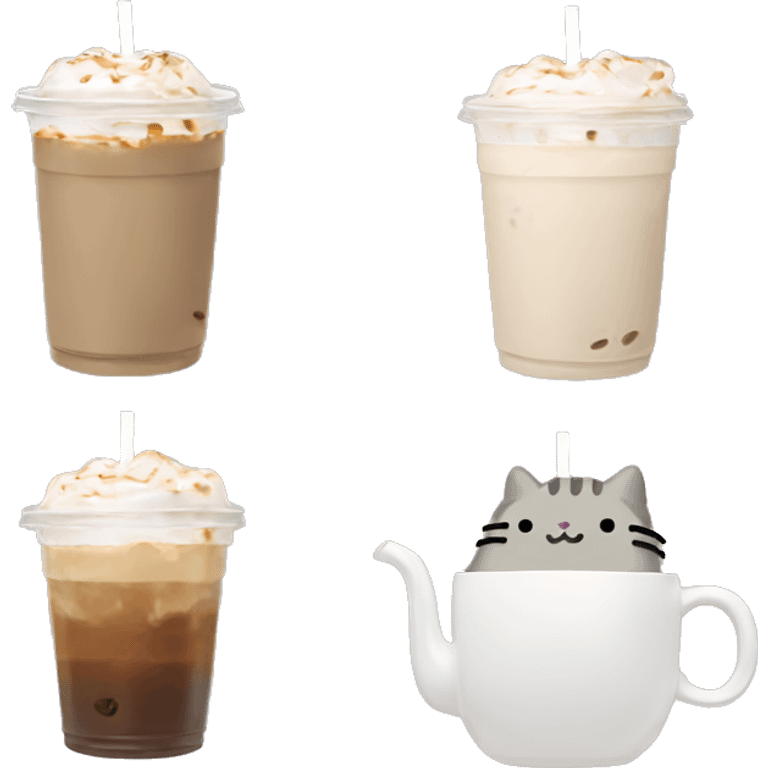 Pusheen with iced coffee emoji