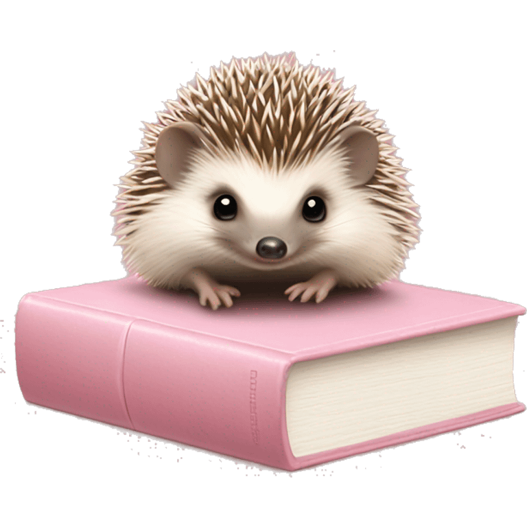 Baby hedgehog on top of closed light pink book emoji